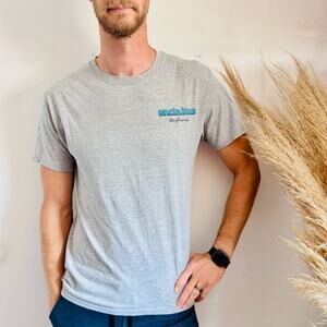 MENS ENCINITAS Heather Grey Aqua Blue Logo Short Sleeve Retro Tee T Shirt Top M